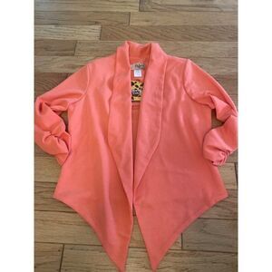 NWT Hybrid & Company, women's peach ruched 3/4 sleeve, open cardigan size med